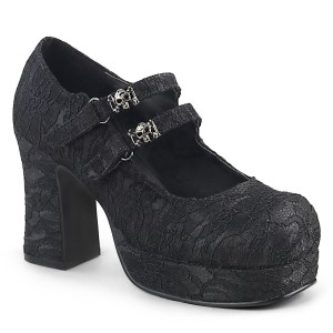 Women's Demonia Gothika-09 Platform Shoes Black Satin-Lace | MJT692531