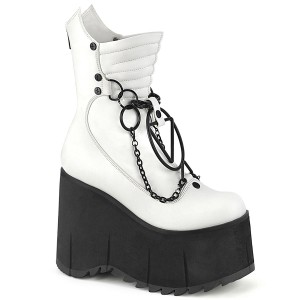 Women's Demonia Kera-130 Platform Boots White Vegan Leather | GDP041278