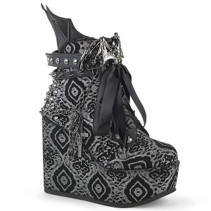 Women's Demonia Poison-107 Platform Boots Black-Silver Faux Nubuck Leather | EVK503948