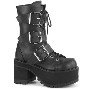 Women's Demonia Ranger-308 Platform Boots Black Vegan Leather | QIL074983