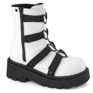 Women's Demonia Renegade-50 Platform Boots White Vegan Leather-Nylon | LPD410827