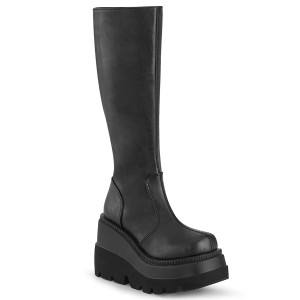 Women's Demonia Shaker-100 Knee-high Boots Black Vegan Leather | WPX096871