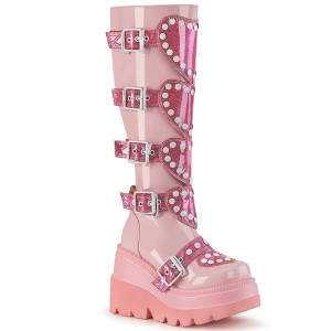 Women's Demonia Shaker-210 Knee-high Boots Baby Pink Patent | YIW508421