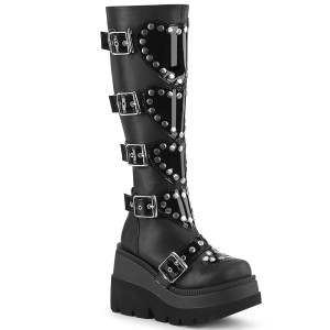 Women's Demonia Shaker-210 Knee-high Boots Black Vegan Leather | OHE347150