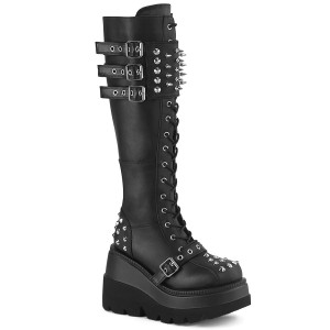 Women's Demonia Shaker-225 Knee-high Boots Black Vegan Leather | HGE905816