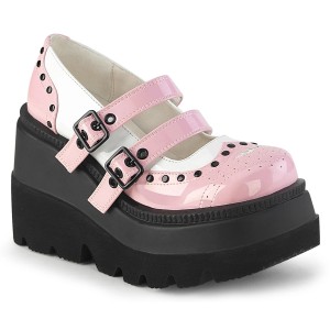 Women's Demonia Shaker-27 Mary Janes Baby Pink-White Patent | YUO514863