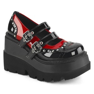 Women's Demonia Shaker-27 Mary Janes Black-Red Patent | TYH870253