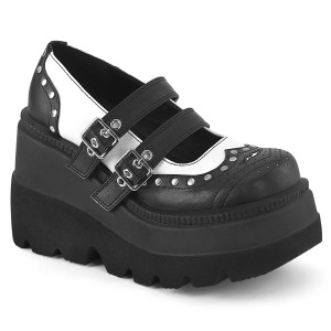 Women's Demonia Shaker-27 Mary Janes Black-White Vegan Leather | NRH123056