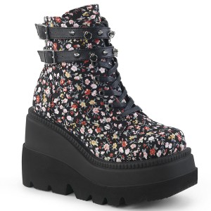 Women's Demonia Shaker-52ST Platform Boots Floral Fabric | ROY928705