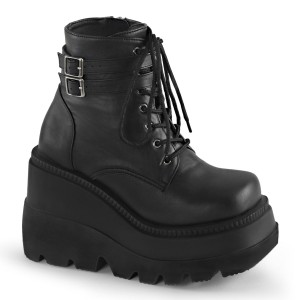 Women's Demonia Shaker-52 Platform Boots Black Vegan Leather | HBR087192