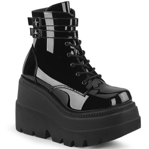 Women's Demonia Shaker-52 Platform Boots Black Patent | BYV017489