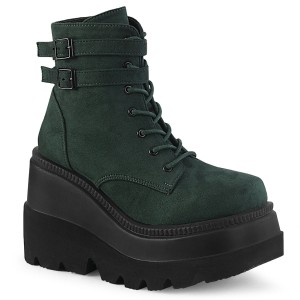 Women's Demonia Shaker-52 Platform Boots Emerald Vegan Suede | AGB562840