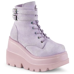 Women's Demonia Shaker-52 Platform Boots Lavender Vegan Suede | QKJ904673