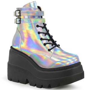 Women's Demonia Shaker-52 Platform Boots Silver Hologram | QOM527831