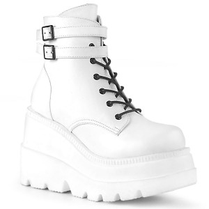 Women's Demonia Shaker-52 Platform Boots White Vegan Leather | ASJ408276