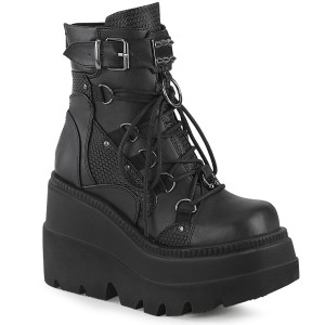 Women's Demonia Shaker-60 Platform Boots Black Vegan Leather | KUX731894