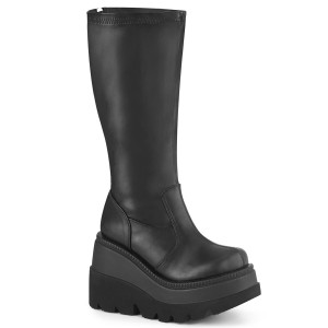 Women's Demonia Shaker-65WC Platform Boots Black Stretch Vegan Leather | GDQ897245