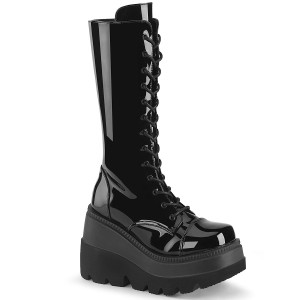 Women's Demonia Shaker-72 Knee-high Boots Black Patent | DTU860495