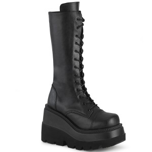 Women's Demonia Shaker-72 Knee-high Boots Black Vegan Leather | XNF174856