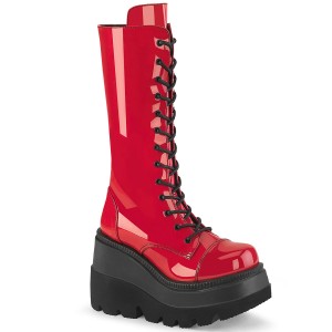 Women's Demonia Shaker-72 Knee-high Boots Red Patent | LUQ862904