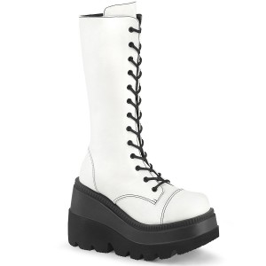 Women's Demonia Shaker-72 Knee-high Boots White Vegan Leather | LKH103862