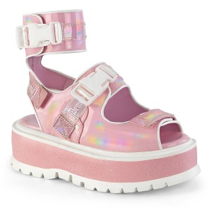 Women's Demonia Slacker-15B Sandals Baby Pink Holo Patent | SXR710986