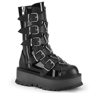 Women's Demonia Slacker-160 Platform Boots Black Patent-Vegan Leather | MFO325946