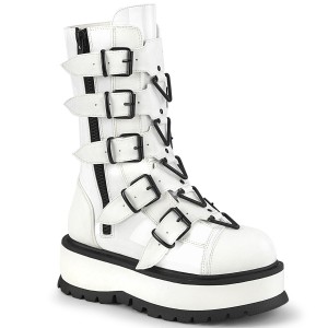 Women's Demonia Slacker-160 Platform Boots White Patent | TLE706348