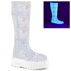 Women's Demonia Slacker-230 Knee-high Boots White Multi Glitter | JIA193248