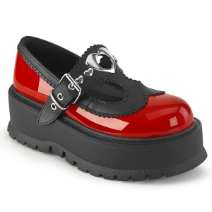 Women's Demonia Slacker-23 Mary Janes Red-Black Vegan Leather | UTE951728