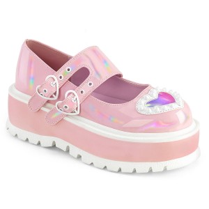 Women's Demonia Slacker-25 Mary Janes Baby Pink Holo Patent | QWR031268