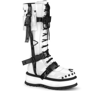 Women's Demonia Slacker-260 Knee-high Boots White Patent | PCF249613