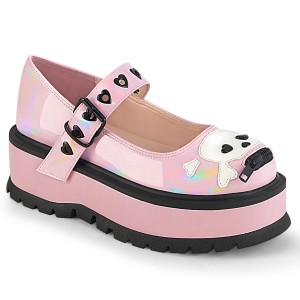 Women's Demonia Slacker-27 Mary Janes Baby Pink Hologram | DRL364087