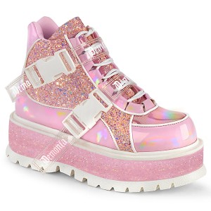 Women's Demonia Slacker-50 Ankle Boots Baby Pink Holographic Patent-Pink Multi Glitter | QGZ348572