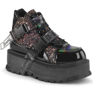 Women's Demonia Slacker-50 Ankle Boots Black Patent-Black Multi Glitter | VQK628795