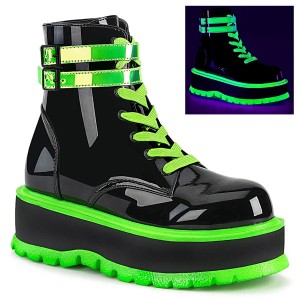 Women's Demonia Slacker-52 Platform Boots Black UV Iridescent Green | MON680524