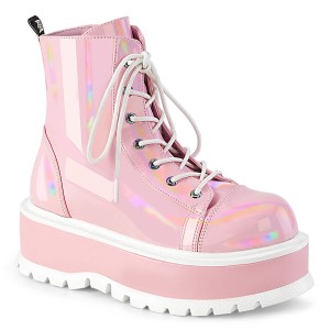 Women's Demonia Slacker-55 Platform Boots Baby Pink Holo Patent | OBZ138475