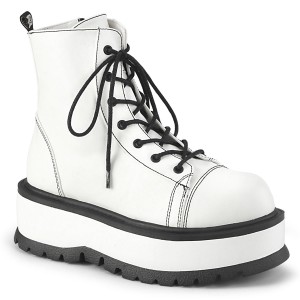 Women's Demonia Slacker-55 Platform Boots White Vegan Leather | PJE534172