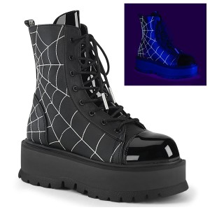 Women's Demonia Slacker-88 Platform Boots Black Vegan Leather- Patent | PRV219408