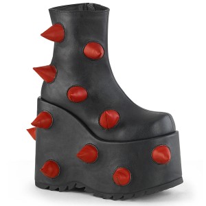 Women's Demonia Slay-77 Platform Boots Black-Red Vegan Leather | FHC940618