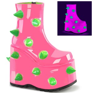 Women's Demonia Slay-77 Platform Boots UV Neon Pink-Neon Green | RDN241978