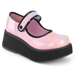 Women's Demonia Sprite-01 Mary Janes Baby Pink Holo Patent | UJW936821