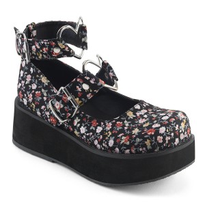 Women's Demonia Sprite-02 Mary Janes Floral Fabric | VDG295417