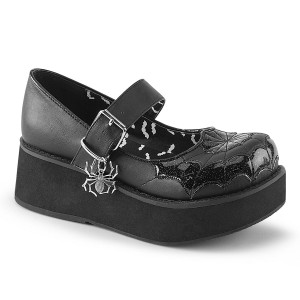 Women's Demonia Sprite-05 Mary Janes Black Vegan Leather-Black Patent | GIX493817