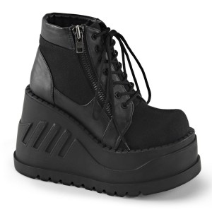 Women's Demonia Stomp-10 Platform Boots Black Canvas-Vegan Leather | FHE429876