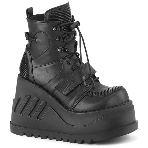 Women's Demonia Stomp-13 Platform Boots Black Vegan Leather | TRH432108