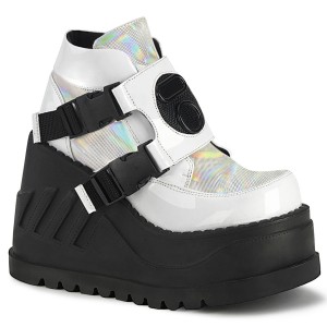 Women's Demonia Stomp-15 Platform Boots White Patent-Multi | RVD627103