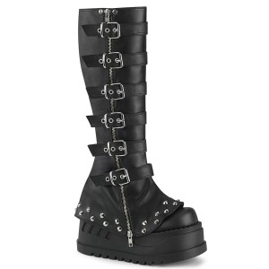 Women's Demonia Stomp-223 Knee-high Boots Black Vegan Leather | UNX427136