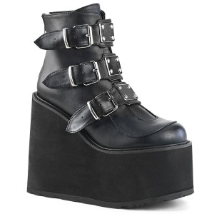 Women's Demonia Swing-105 Platform Boots Black Vegan Leather | MKX284971