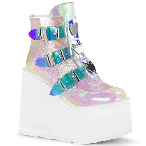 Women's Demonia Swing-105 Platform Boots Pearl Iridescent Vegan Leather | QSK287639